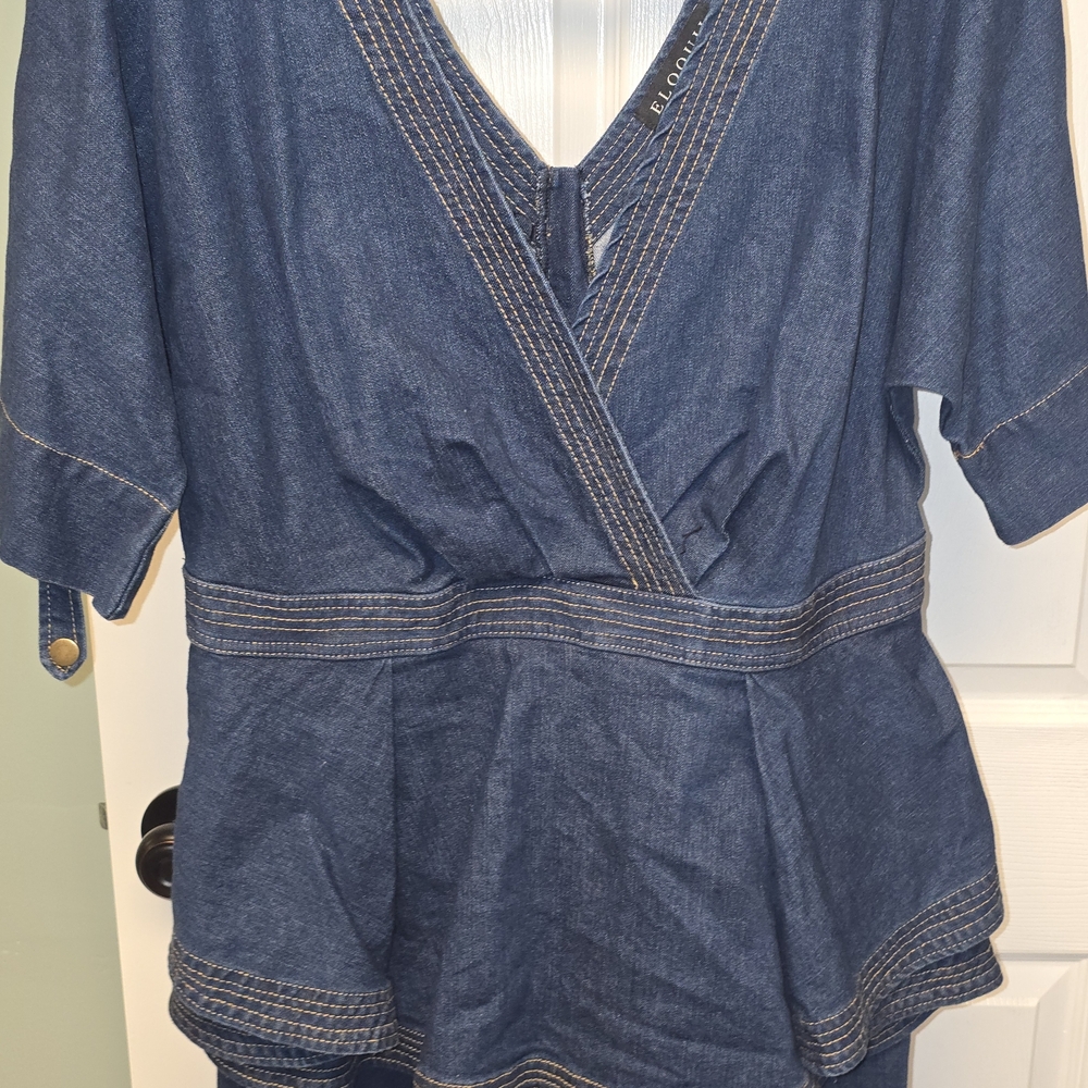 Eloquii Indigo Denim Wrap Peplum Dress